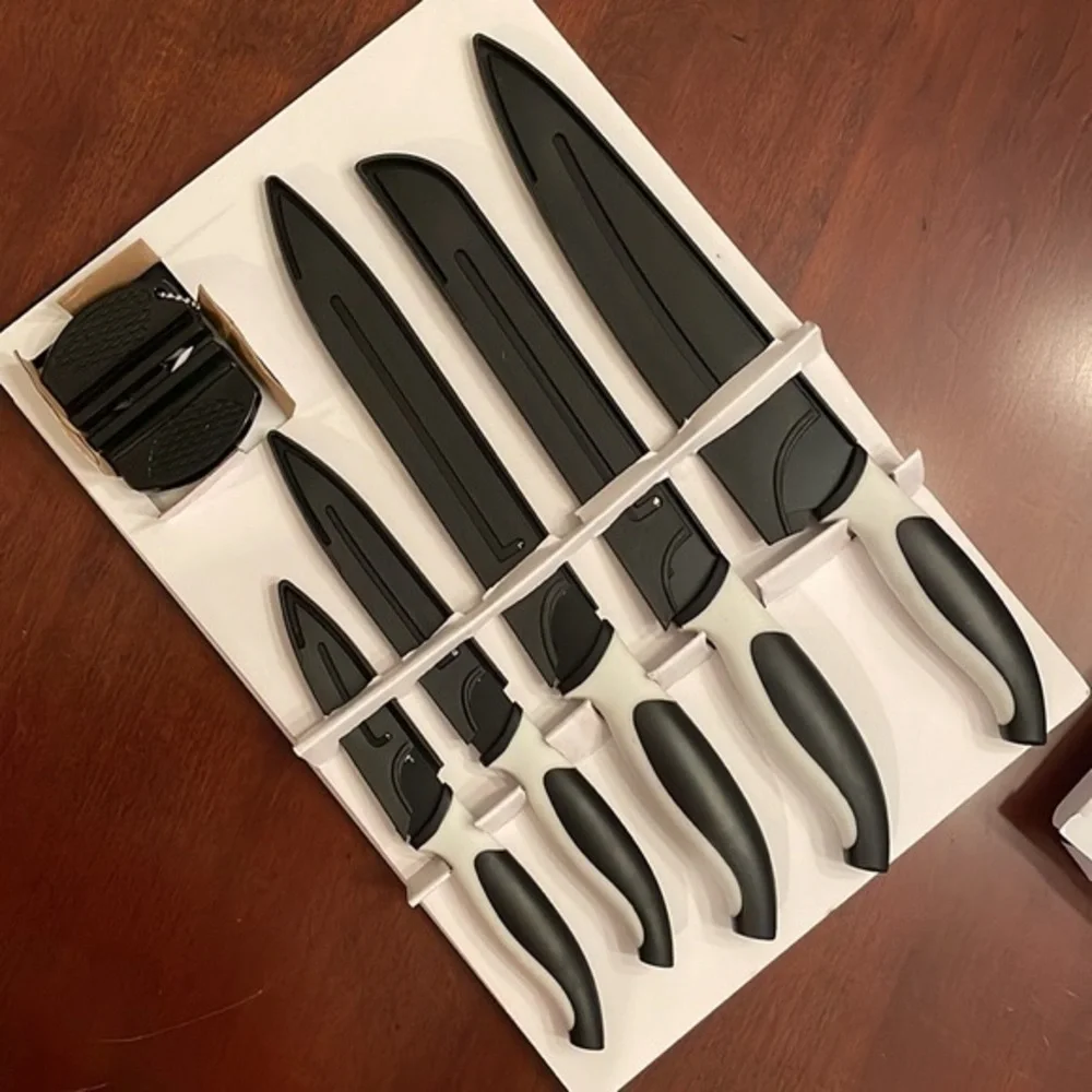Brand New 12 Piece Kitchen Knife Set Safety Sheaths Cutting Board Sharpener